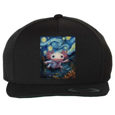 Axolotl Kawaii - Van Gogh Style - Starry Night Graphic  Wool Snapback Cap