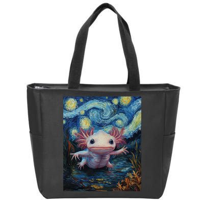 Axolotl Kawaii - Van Gogh Style - Starry Night Graphic  Zip Tote Bag