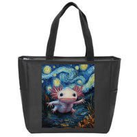 Axolotl Kawaii - Van Gogh Style - Starry Night Graphic  Zip Tote Bag