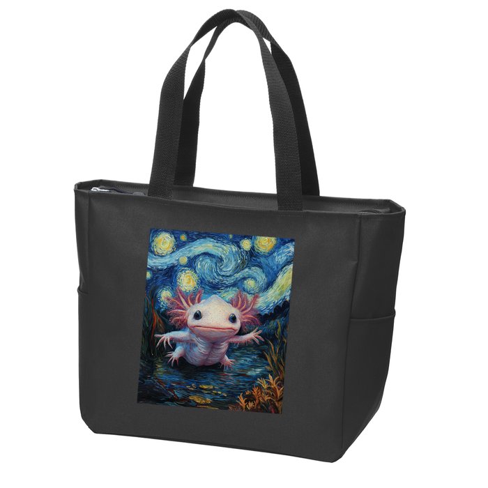 Axolotl Kawaii - Van Gogh Style - Starry Night Graphic  Zip Tote Bag
