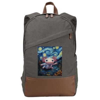 Axolotl Kawaii - Van Gogh Style - Starry Night Graphic  Cotton Canvas Backpack