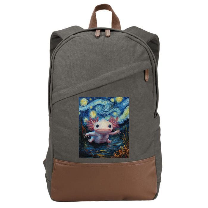 Axolotl Kawaii - Van Gogh Style - Starry Night Graphic  Cotton Canvas Backpack
