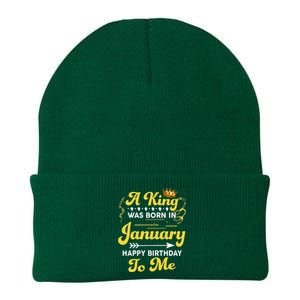 A King Was Born In January Happy Birthday To Me Funny Knit Cap Winter Beanie