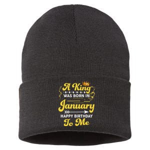 A King Was Born In January Happy Birthday To Me Funny Sustainable Knit Beanie