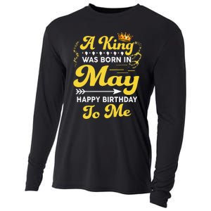 A King Was Born In May Happy Birthday To Me Funny Cooling Performance Long Sleeve Crew