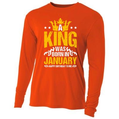 A King Was Born In January Happy Birthday To Me Party Gift Cooling Performance Long Sleeve Crew