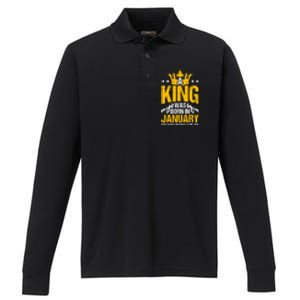 A King Was Born In January Happy Birthday To Me Party Gift Performance Long Sleeve Polo