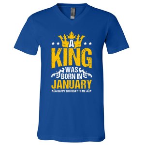 A King Was Born In January Happy Birthday To Me Party Gift V-Neck T-Shirt