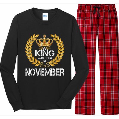 A King Was Born In November Birthday King Gold Crown Long Sleeve Pajama Set