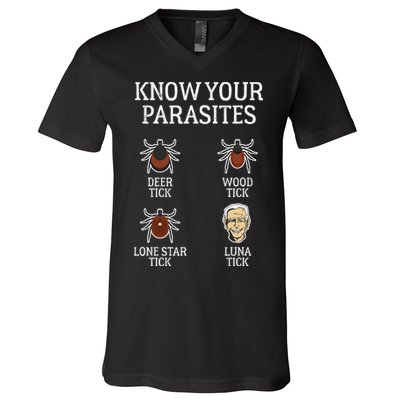 Antibiden Know Your Parasites Lunatic Impeach Joe Biden V-Neck T-Shirt