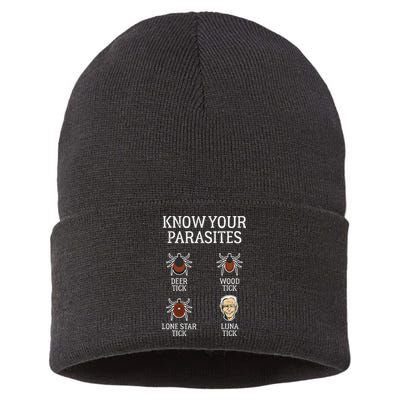 Antibiden Know Your Parasites Lunatic Impeach Joe Biden Sustainable Knit Beanie