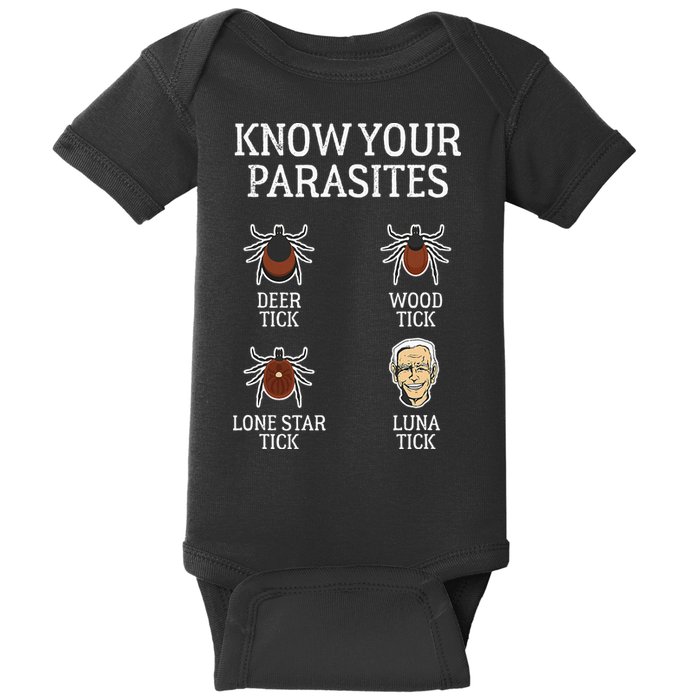 Antibiden Know Your Parasites Lunatic Impeach Joe Biden Baby Bodysuit