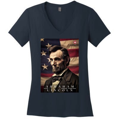 Abraham Lincoln 16th President Of The United States Portrait Women's V-Neck T-Shirt