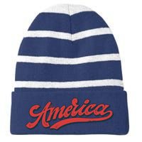 America Label Striped Beanie with Solid Band