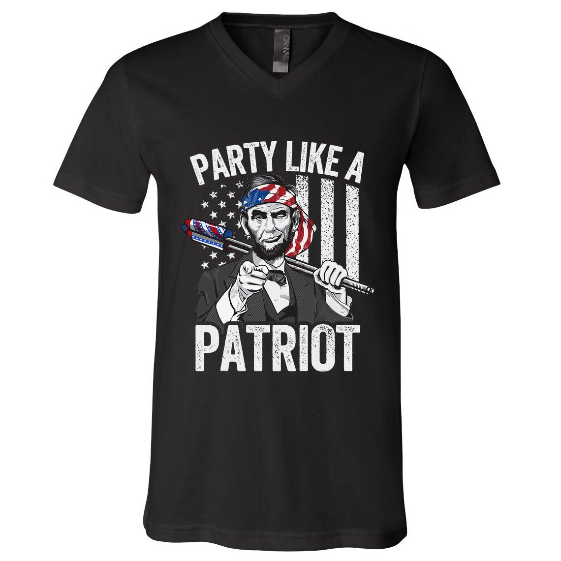 Abraham Lincoln 4th Of July American USA Flag V-Neck T-Shirt