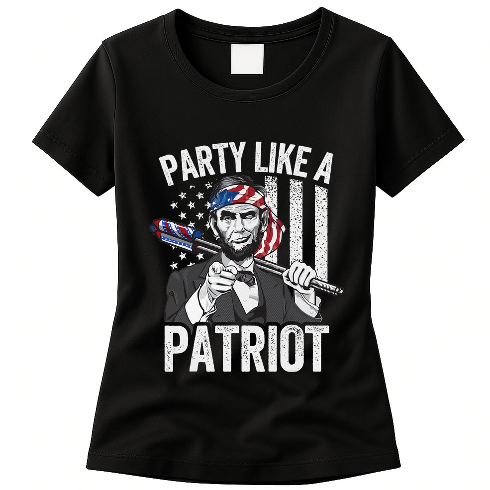 Abraham Lincoln 4th Of July American USA Flag Womens T-Shirt