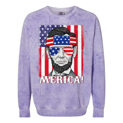 Abraham Lincoln 4th Of July Merica American Flag Boys  Colorblast Crewneck Sweatshirt