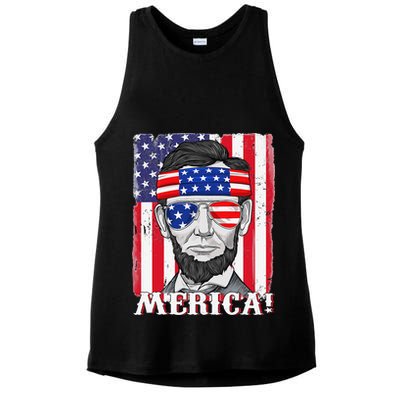 Abraham Lincoln 4th Of July Merica American Flag Boys  Ladies PosiCharge Tri-Blend Wicking Tank