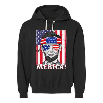 Abraham Lincoln 4th Of July Merica American Flag Boys  Garment-Dyed Fleece Hoodie