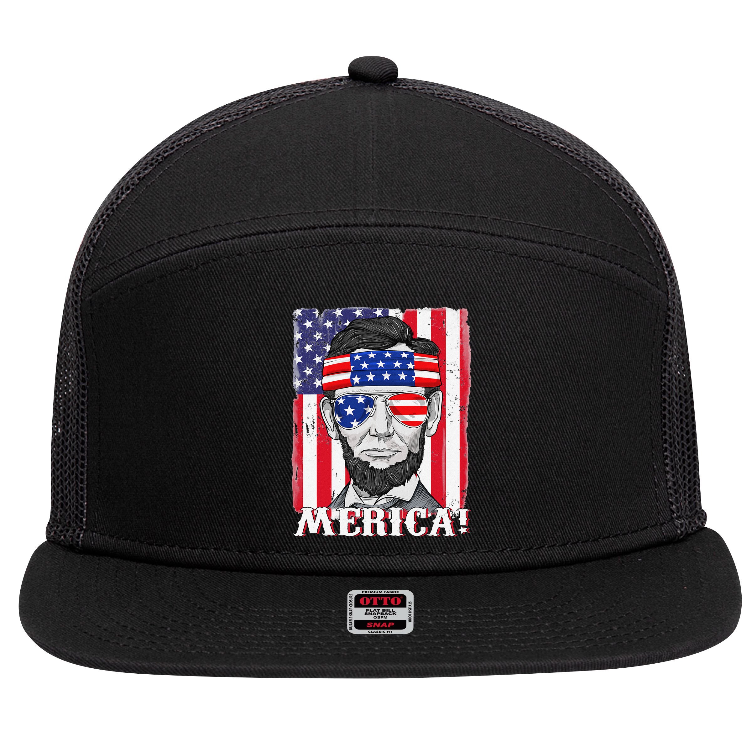 Abraham Lincoln 4th Of July Merica American Flag Boys  7 Panel Mesh Trucker Snapback Hat