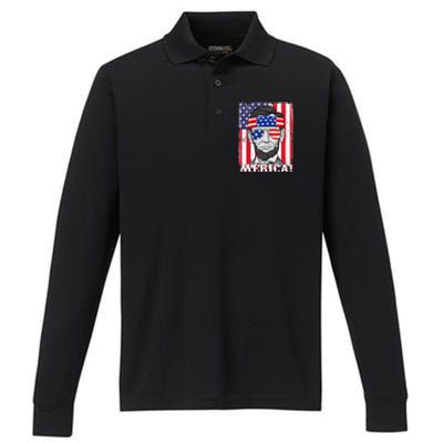 Abraham Lincoln 4th Of July Merica American Flag Boys  Performance Long Sleeve Polo