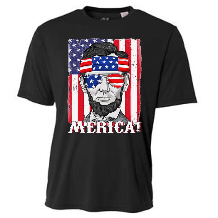 Abraham Lincoln 4th Of July Merica American Flag Boys  Cooling Performance Crew T-Shirt