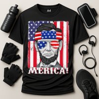 Abraham Lincoln 4th Of July Merica American Flag Boys  Cooling Performance Crew T-Shirt