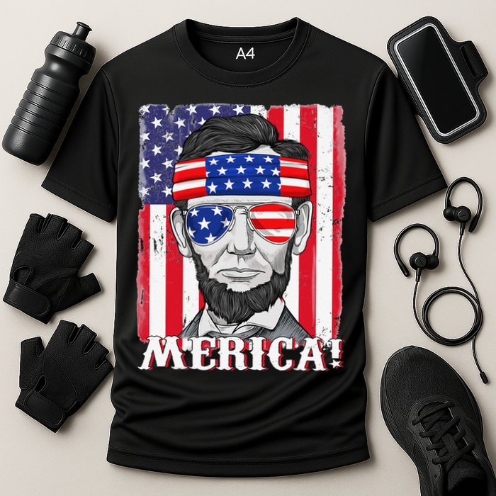 Abraham Lincoln 4th Of July Merica American Flag Boys  Cooling Performance Crew T-Shirt