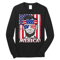 Abraham Lincoln 4th Of July Merica American Flag Boys  Long Sleeve Shirt