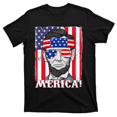 Abraham Lincoln 4th Of July Merica American Flag Boys  T-Shirt