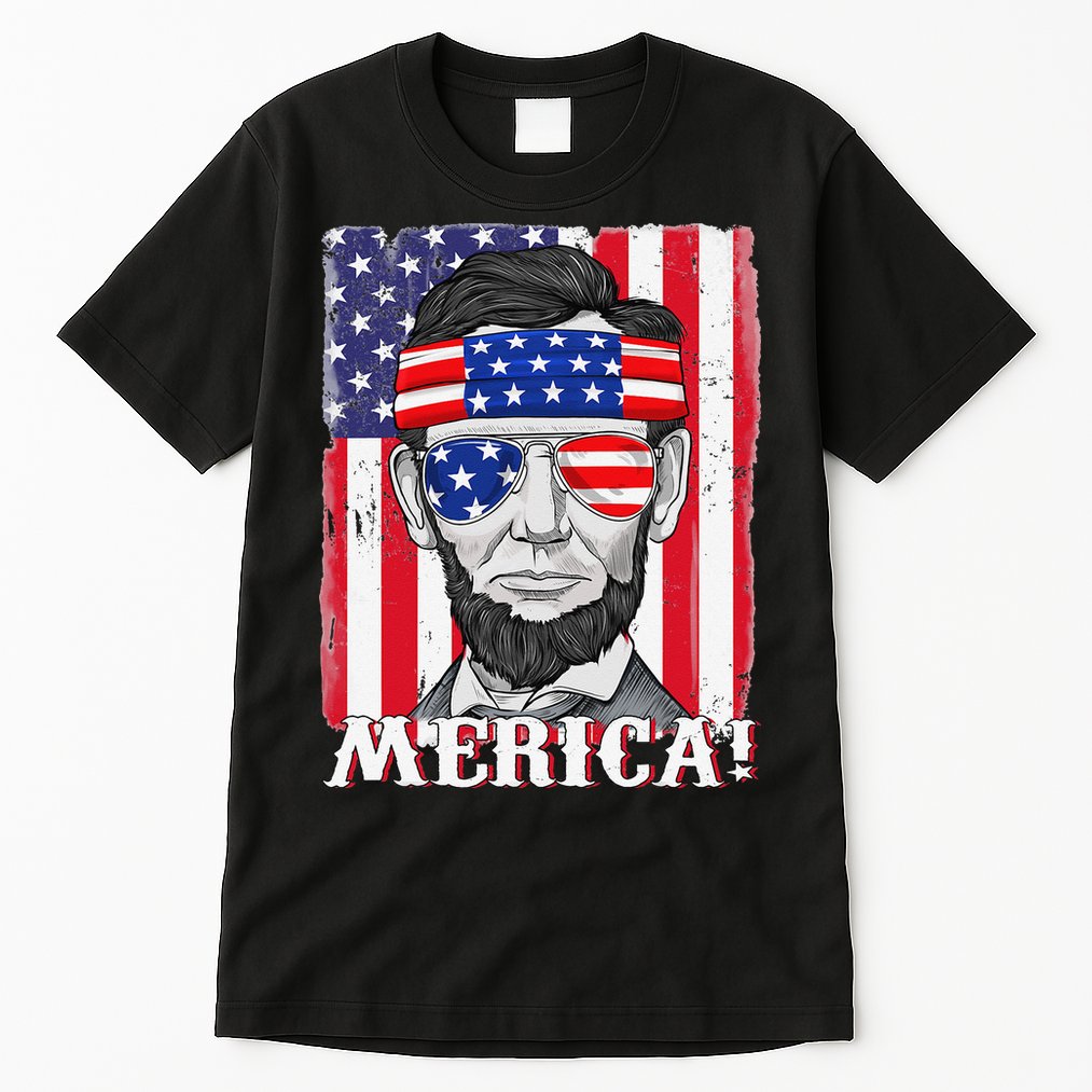 Abraham Lincoln 4th Of July Merica American Flag Boys  Tall T-Shirt