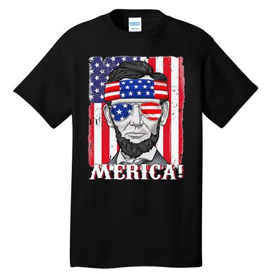 Abraham Lincoln 4th Of July Merica American Flag Boys  Tall T-Shirt