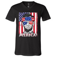 Abraham Lincoln 4th Of July Merica American Flag Boys  V-Neck T-Shirt