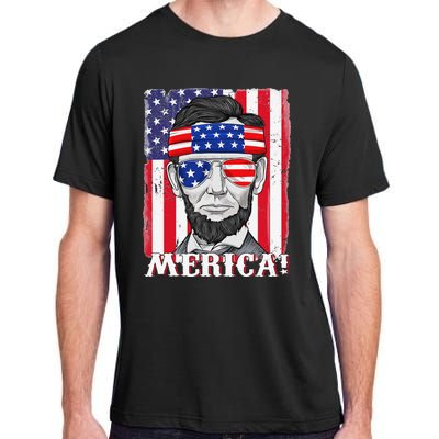 Abraham Lincoln 4th Of July Merica American Flag Boys  Adult ChromaSoft Performance T-Shirt