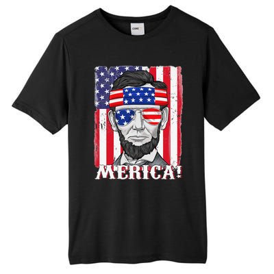 Abraham Lincoln 4th Of July Merica American Flag Boys  Tall Fusion ChromaSoft Performance T-Shirt