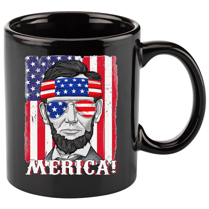 Abraham Lincoln 4th Of July Merica American Flag Boys  11oz C Handle Ceramic Mug