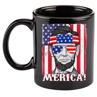Abraham Lincoln 4th Of July Merica American Flag Boys  11oz C Handle Ceramic Mug