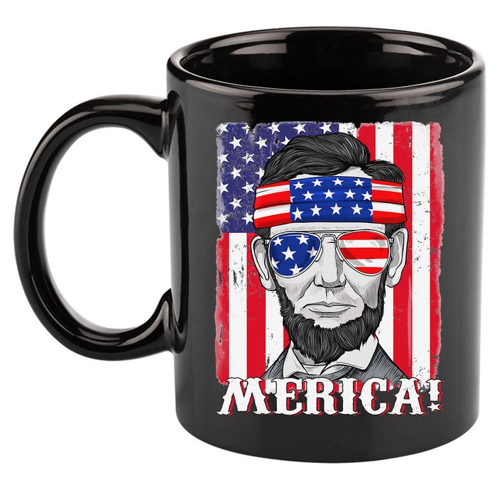 Abraham Lincoln 4th Of July Merica American Flag Boys  11oz C Handle Ceramic Mug