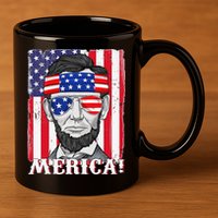 Abraham Lincoln 4th Of July Merica American Flag Boys  11oz C Handle Ceramic Mug