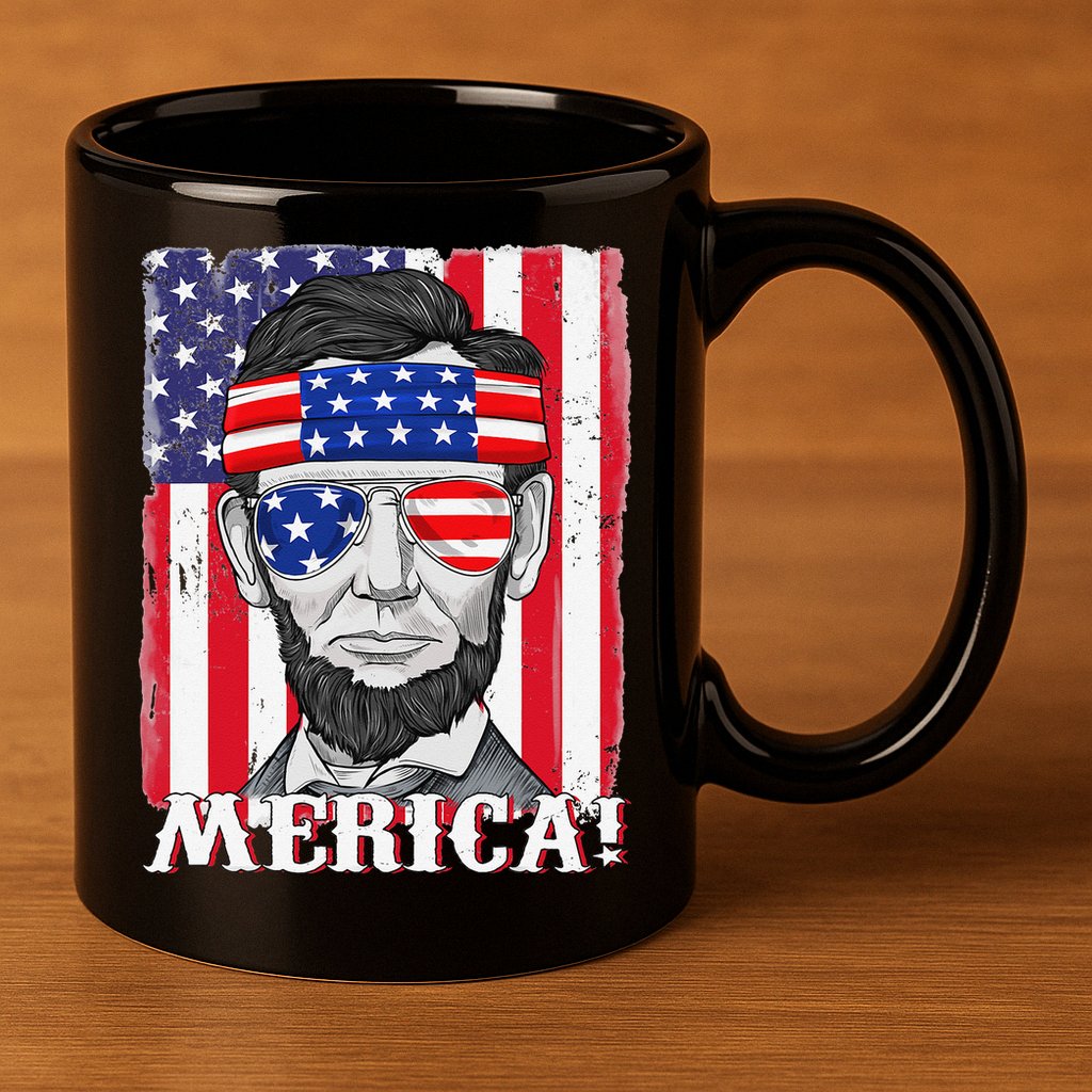 Abraham Lincoln 4th Of July Merica American Flag Boys  11oz C Handle Ceramic Mug
