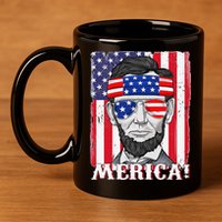 Abraham Lincoln 4th Of July Merica American Flag Boys  11oz C Handle Ceramic Mug