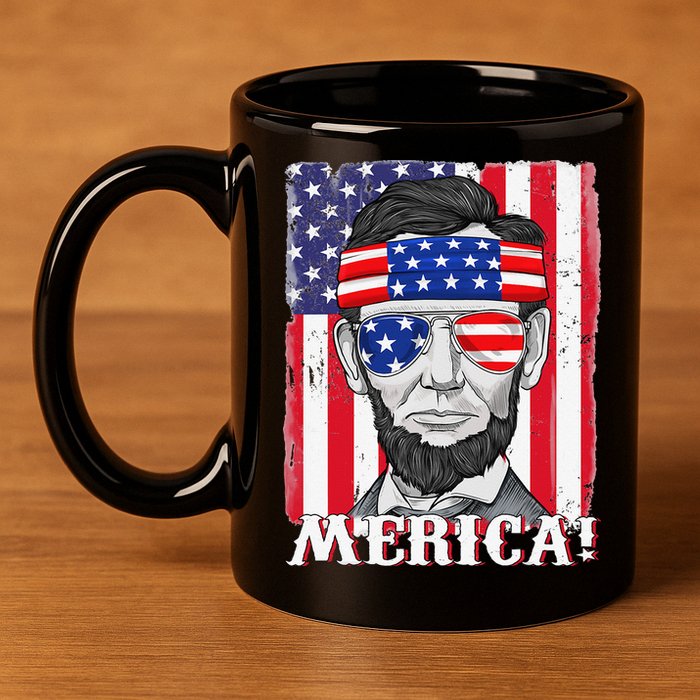 Abraham Lincoln 4th Of July Merica American Flag Boys  11oz C Handle Ceramic Mug