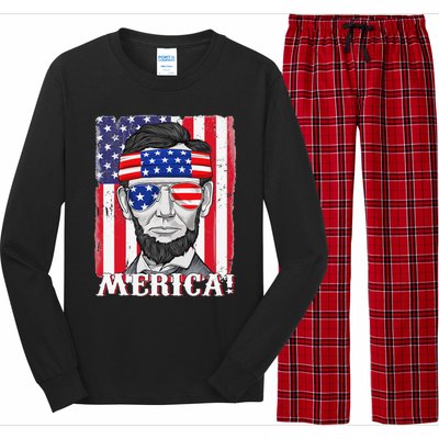 Abraham Lincoln 4th Of July Merica American Flag Boys  Long Sleeve Pajama Set