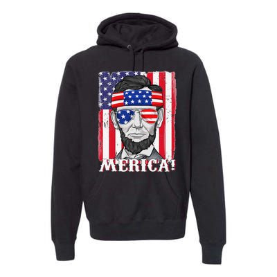 Abraham Lincoln 4th Of July Merica American Flag Boys  Premium Hoodie