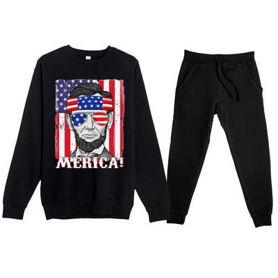 Abraham Lincoln 4th Of July Merica American Flag Boys  Premium Crewneck Sweatsuit Set