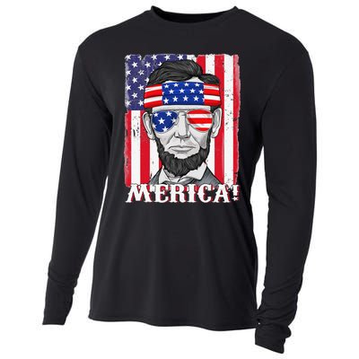 Abraham Lincoln 4th Of July Merica American Flag Boys  Cooling Performance Long Sleeve Crew