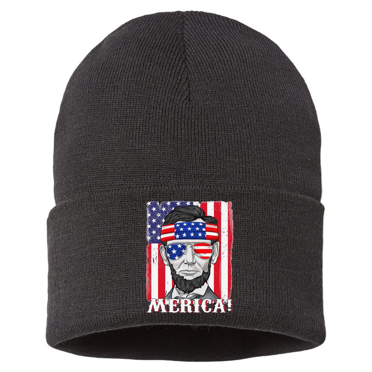 Abraham Lincoln 4th Of July Merica American Flag Boys  Sustainable Knit Beanie