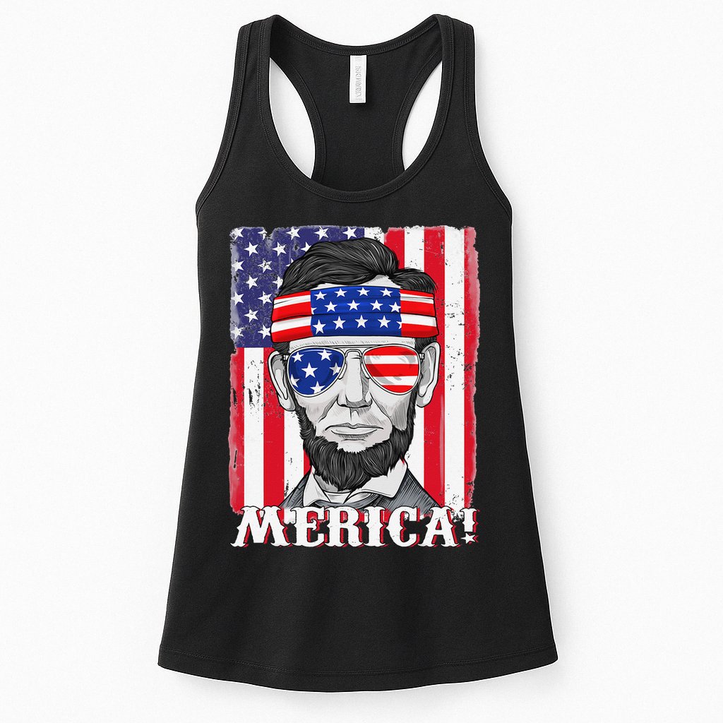 Abraham Lincoln 4th Of July Merica American Flag Boys  Womens Tank Top