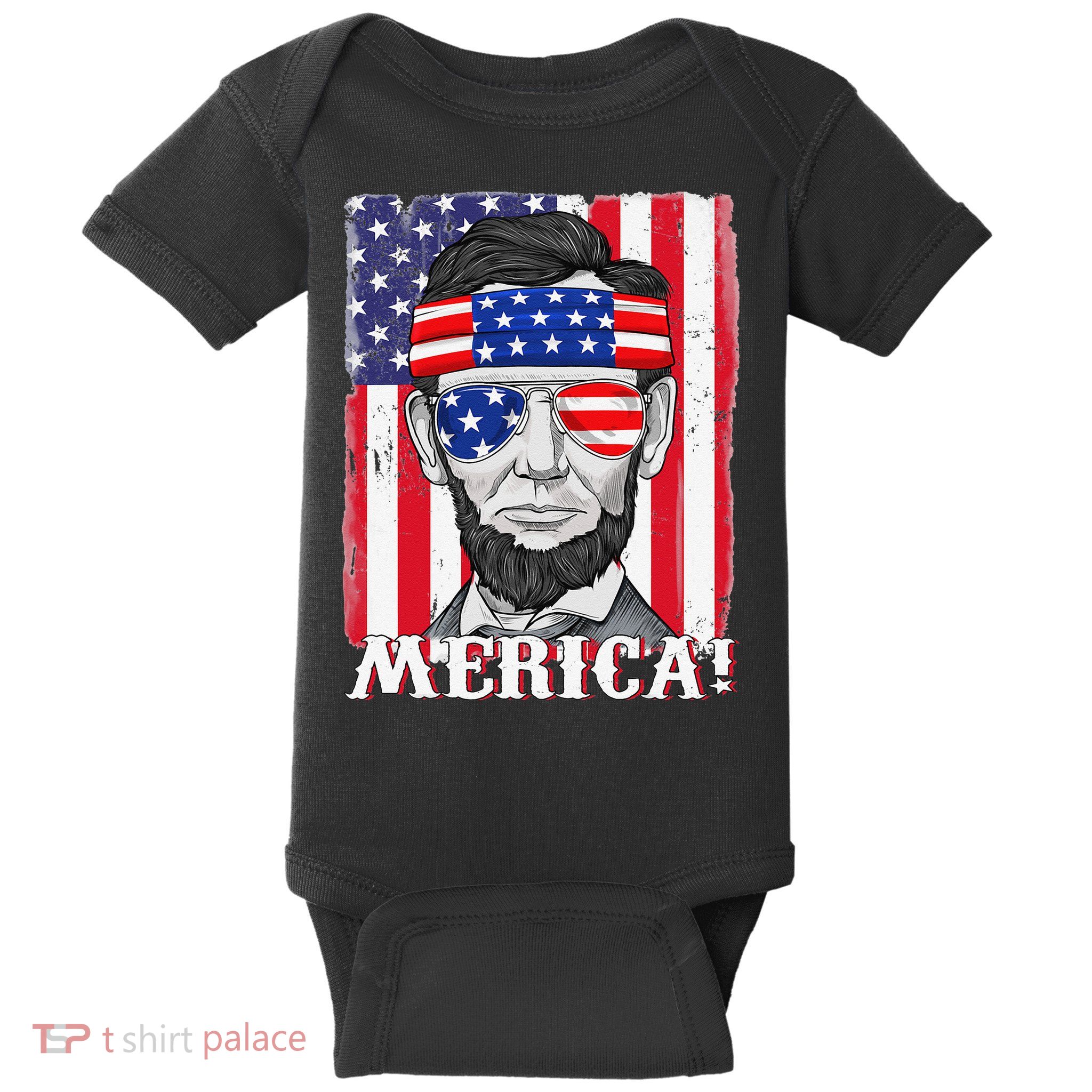 Abraham Lincoln 4th Of July Merica American Flag Boys  Baby Bodysuit