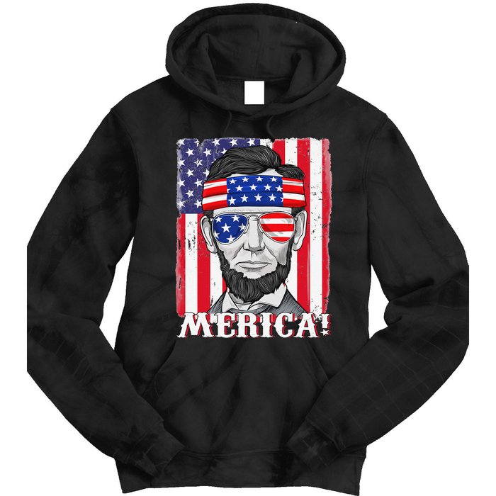 Abraham Lincoln 4th Of July Merica American Flag Boys  Tie Dye Hoodie